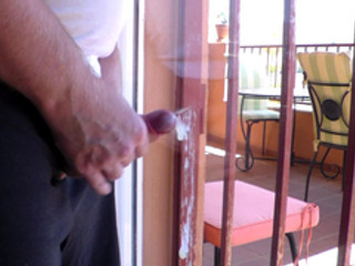 John Cums on the Bedroom window