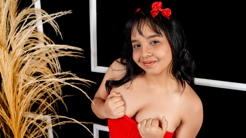 Sexy rotes Outfit und weiße Nylonstrümpfe